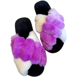 Fuzzy Purple and White Women's Slippers